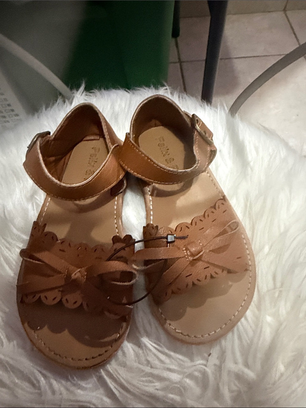 Girls Brown Bow Leather-Style Sandals with Ankle Strap